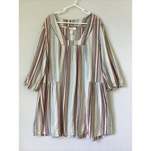 Blu Dahlia Dress Women Large Multi Color Stripe Linen Blend Peasant Boho D1